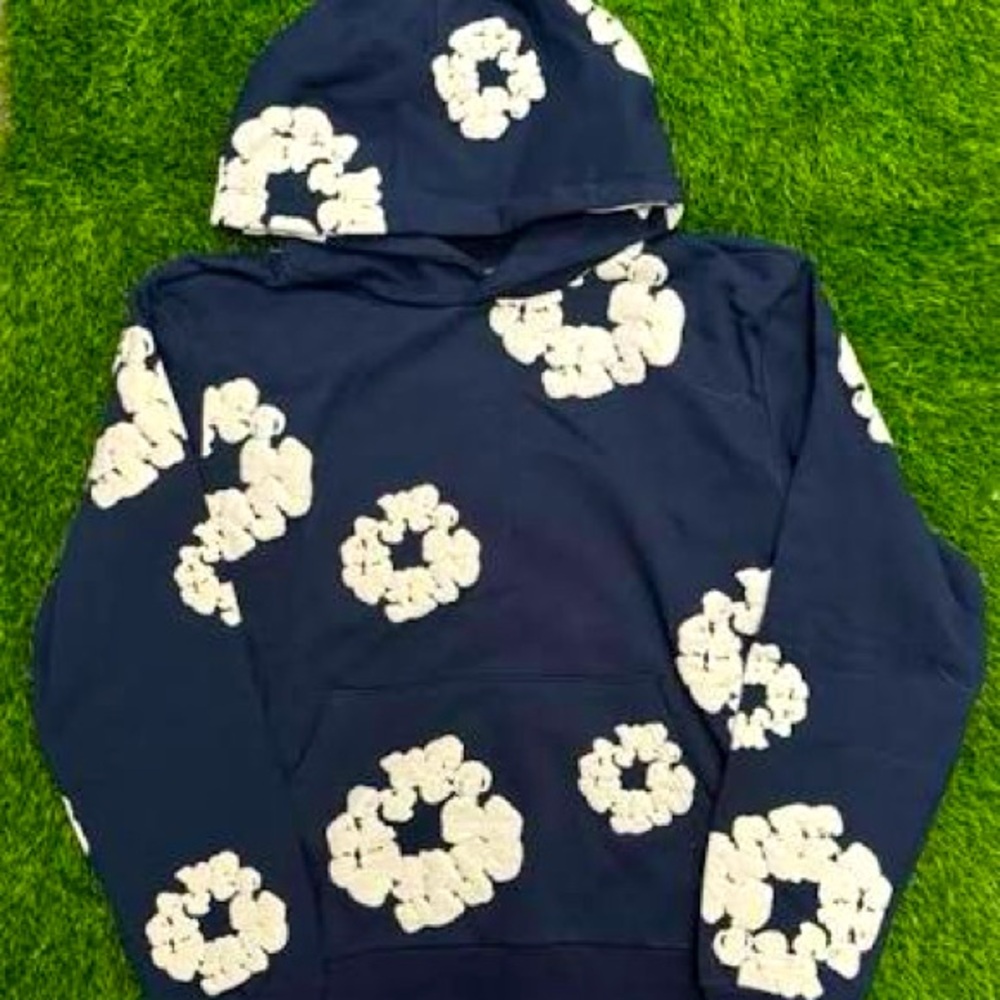 Navy blue denim tears hoodie